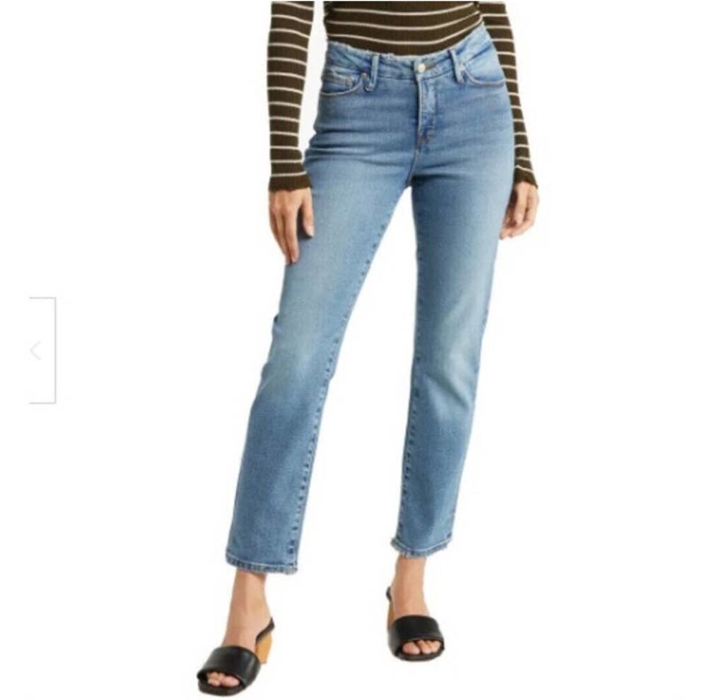Good American Jeans Womens 27 Good Classic Low Waist Fray Straight BLUE846